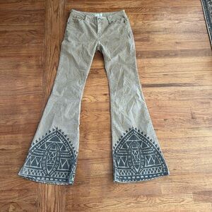 Free People Bali Corduroy Flare Pants Block Print Boho Woman's 27